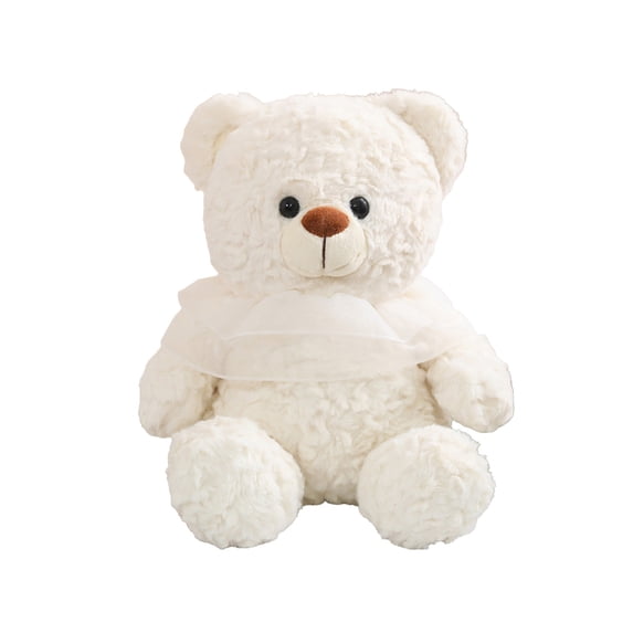 Hvmvliv Stuffed Plush Toys Lace Neck Bear Plush Doll Soft Stuffed Animal 14 Inch for Comforting Sleep Companion Cuddly Home Bedroom Decor Stylish Cozy Versatile Gift Beige