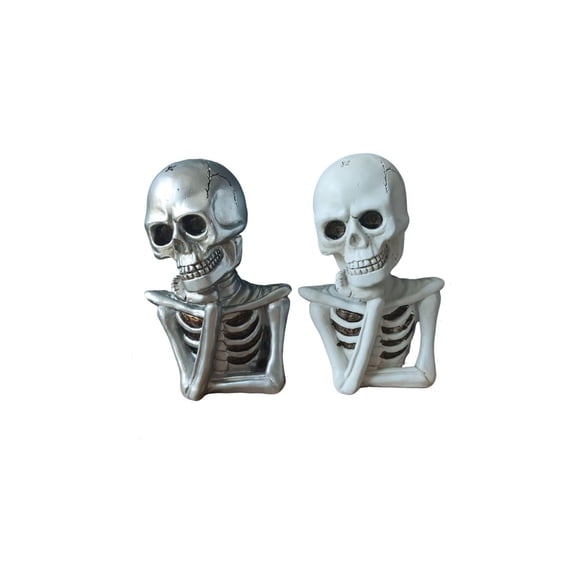 Hvmvliv Thinking Skeleton Bust Statue Resin Skull Half Body for Halloween Table Mantel Bookshelf Home Decor White
