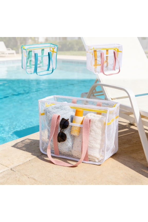 Transparent Beach Pouch Bag Large Capacity Travel Tote Wash Bag,Clear and Breathable for Home,Picnic,Swimming,Beach,Size:14.17X9.84X5.51in Pink
