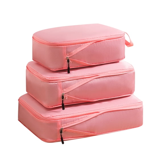 Hvmvliv Travel Clothes Storage Bag Three Piece Set, Portable Multifunctional Luggage Organizer Bags for Suitcase Packing & Classification Pink
