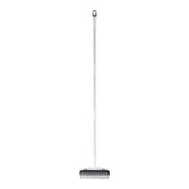 Hvmvliv Upgraded 2-in-1 Floor Scrub Brush with Long Handle and Stiff Bristles for Efficacious Cleaning on Deck, Bathroom, Tub, Tile, and Grout - Detachable Head Design for Easy Maintenance White