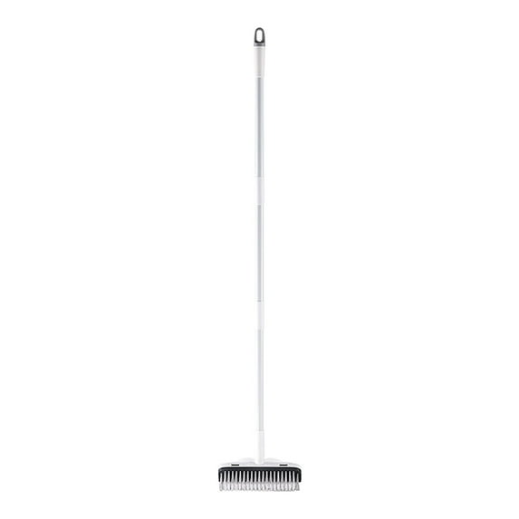 Hvmvliv Upgraded 2-in-1 Floor Scrub Brush with Long Handle and Stiff Bristles for Efficacious Cleaning on Deck, Bathroom, Tub, Tile, and Grout - Detachable Head Design for Easy Maintenance White