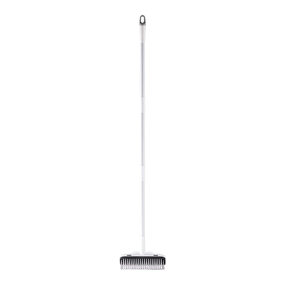 Hvmvliv Upgraded 2-in-1 Floor Scrub Brush with Long Handle and Stiff Bristles for Efficacious Cleaning on Deck, Bathroom, Tub, Tile, and Grout - Detachable Head Design for Easy Maintenance White