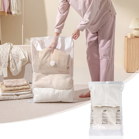 Hvmvliv Vacuum Storage Bags Compression Pouch,Space-Saving Rollable for Clothes,Quilts,Travel,Reusable Airtight,Puncture-Proof,15.75X11.81in White-Xs