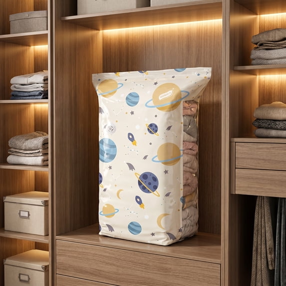 Hvmvliv Vacuum Storage Bags Extra Thick Compression Bags,Reusable Leak-Proof for Clothes,Quilts,Blankets,Down Jackets,Pillows,Travel Organizer,27.55X19.68X11.8in Beige-L