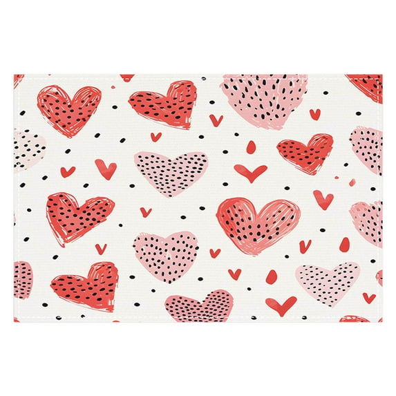 Hvmvliv Valentine's Day Heart-Shaped Placemat with Linen Material - Heat-Resistant Table Cover for Dining Room, Kitchen, and Party Decor White