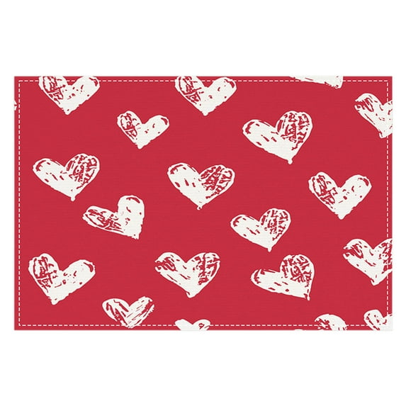 Hvmvliv Valentine's Day Heart-Shaped Placemat with Linen Material - Heat-Resistant Table Cover for Dining Room, Kitchen, and Party Decor White