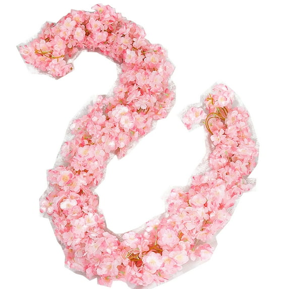 Hvmvliv Valentine's Day Rattan Garland with Artificial Cherry Blossoms - 70 Inch Plastic Hanging Decor for Fireplace Tree Indoor Home Thanksgiving Party Pink