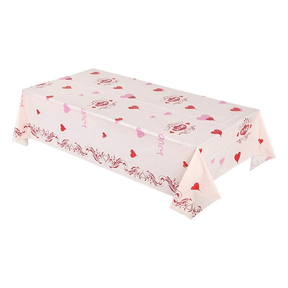 Hvmvliv Valentine's Day Tablecloth with Romantic Heart Patterns - Plastic Material for Wedding Anniversary Parties and Easy-Clean Decor Pink