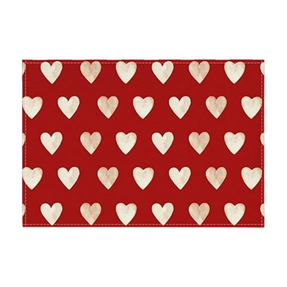 Hvmvliv Valentine's Day Themed Placemat Set - Polyester Fabric Table Mat 17.72x11.81 Inch, Colorful Heart Bow Love Print, Party Decoration, Easy Clean Multicolor