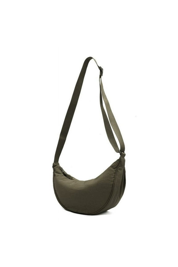 Women's Nylon Crescent Crossbody Bag, Small Shoulder Purse Light Sling Bag for School Sports Travel Green