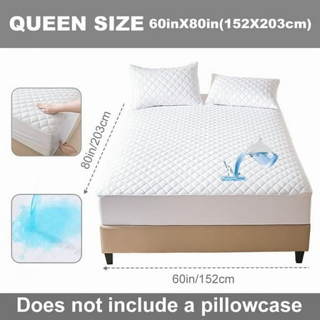 Waterproof Mattress Protector, Queen Size Mattress Pad with Deep Pocket 8"-15" Depth, Soft Breathable Single Bed Mattress Cover for Bedroom, Dorm Room (White)