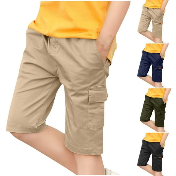 Hvobtty Boys Cargo Short Pants, Toddler Summer Short Pants, Fashion Boys' Summer Shorts Elastic Summer Thin Workwear Shorts Outerwear Shorts Khaki 8-9 Years