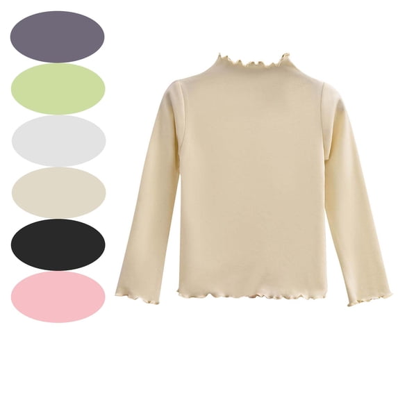 Hvobtty Girls Casual Long Sleeved T-shirts Fall Winter Solid Color Round Neck Pullover Blouse