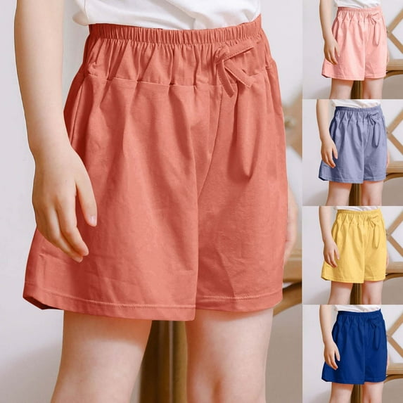 Hvobtty Girls' Casual Shorts Pants, Toddler Summer Short Pants, Children's Summer Solid Color Bow Casual Sports Elastic Waist Shorts for Kids Purple 5-6 Years