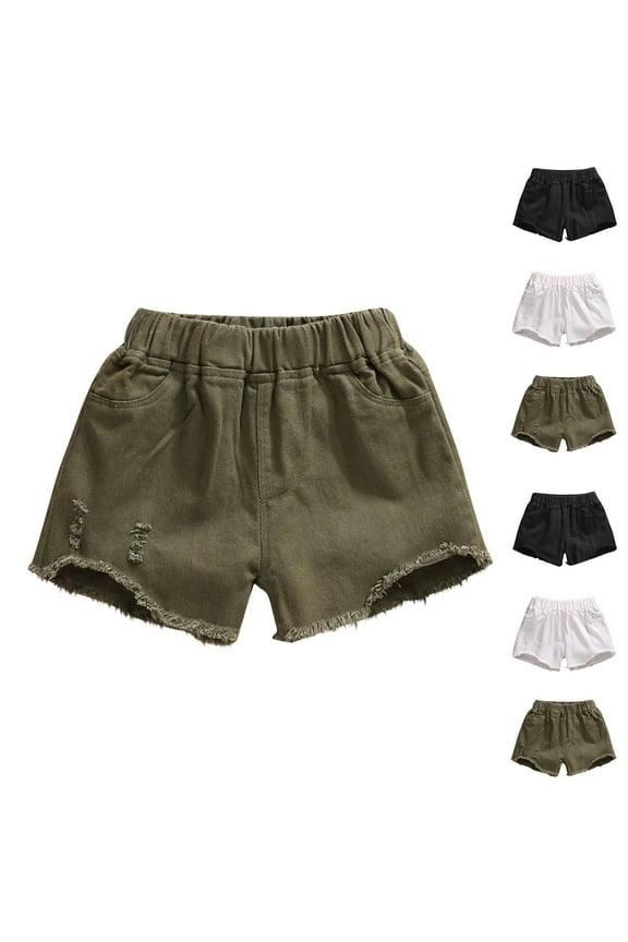 Girls' Casual Shorts Pants, Toddler Summer Short Pants, Summer Denim Shorts for Children Solid Color Versatile Elastic Perforated Hot Pants Worn As Outerwear Denim White 7-8 Years