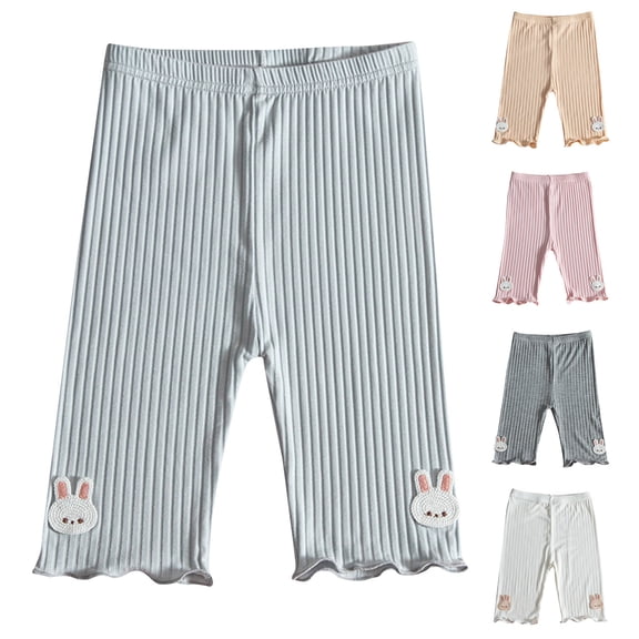 Hvobtty Girls' Elastic Pants Shorts , Toddler Summer Short Pants, Girls' Summer Thin Leggings Cute Bunny Leggings Can Be Worn Externally Mid Length Pants Gray 4-5 Years