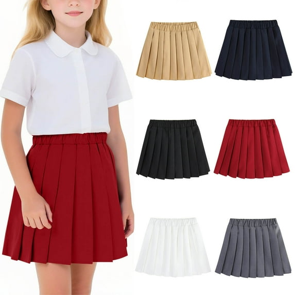 Hvobtty Girls' Pleated Half Skirts, Toddler Half Skirts, Children's Solid Color Leggings Short Skirt Four Season Pleated Skirt Performance Skirt Red 6-7 Years