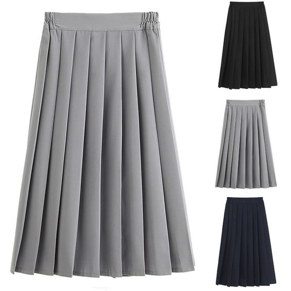 Hvobtty Girls' Pleated Half Skirts, Toddler Half Skirts, Junior Uniform Pleated Short Skirt Mid Length Skirt College Style Elastic Waisted Student Skirt Navy 2-4 Years