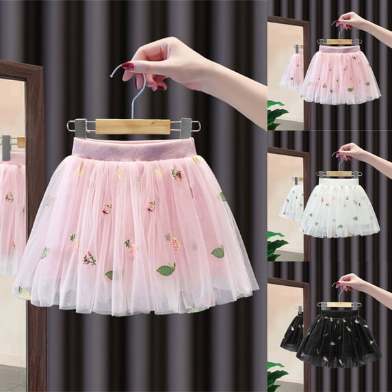 Hvobtty Girls' Princess Short Skirts, Toddler Half Skirts, Girls' Summer Half Skirt Mesh Skirt Embroidery Mesh Solid Princess Bow Skirt Black 4-5 Years