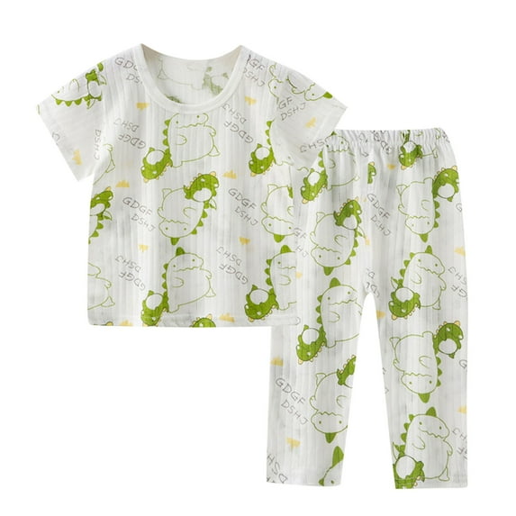 Hvobtty Girls' Short Sleeved Shirt Set, Toddler Outfit Sets, Children's Printed Pajamas Conditioning Set Two-piece Set Thickened Wistiti Insulation Set Newborn Underwear Set Green 3-4 Years
