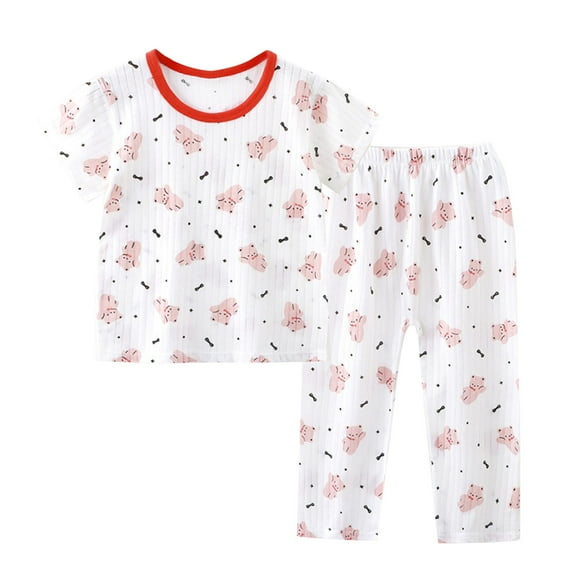 Hvobtty Toddler Short Sleeved Top Two Piece Sets, Kids Long Pants Outfit Set, Kids Printed Top Sleepwear Casual Breathable Comfortable Soft Set Red, 5-6 Years