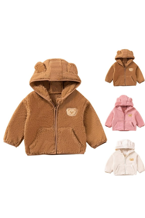Kids Coat, Puffer Jacket Kids, Fall and Winter Girls' Fleece Teddy Bear Embroidered Hooded Sweatshirt With For Warmth Casual Outerwear Top Long Sleeved Hooded Casual Jacket Pink 10 Years