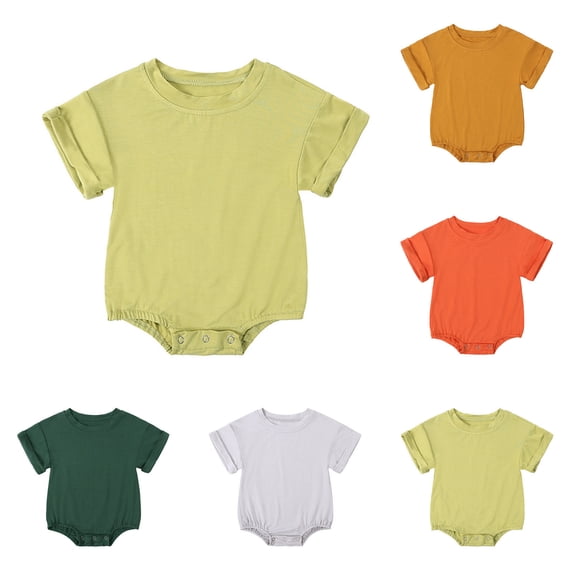 Hvobtty Kids Short Sleeve Rompers, Toddler Summer Rompers, Child's Summer Jumpsuit Boys and Kids Botton Short Sleeve Round Neck Solid Shorts Rompers Gold 3-6 Months