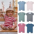 thumbnail image 1 of Hvobtty Kids Short Sleeve Rompers, Toddler Summer Rompers, Toddler Kids Boys Short Sleeve Stripe Print T-Shirt Jumpsuit Romper Black 3-6 Months, 1 of 4