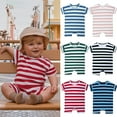 thumbnail image 1 of Hvobtty Kids Short Sleeve Rompers, Toddler Summer Rompers, Toddler Kids Boys Short Sleeve Stripe Print T-Shirt Jumpsuit Romper Navy 6-9 Months, 1 of 4