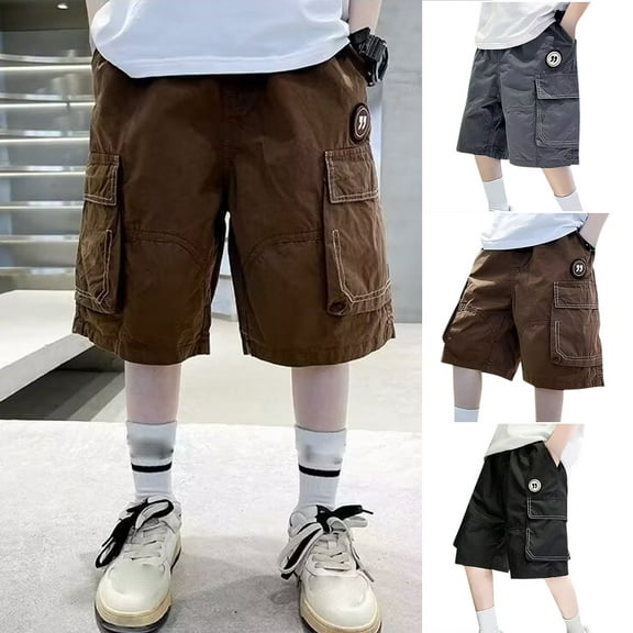 Hvobtty Toddler Cargo Short Pants, Toddler Summer Short Pants, Boys and Middle and Large Children's Casual Five-point Medium-length Loose Thin Work Shorts Black 5-6 Years