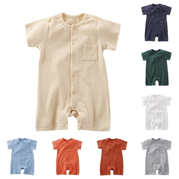 Hvobtty Toddler Out Climbing Rompers, Toddler Summer Rompers, Children's Solid Color Breathable Jumpsuit Summer Clothes Boys Kids Round Neck Short Sleeve Rompers Brown 9-12 Months