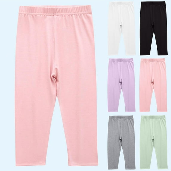Hvobtty Toddler Elastic Leggings, Toddler Fall Pants, Children's Solid Color Elastic Waist Cropped Pants Medium to Large Thin Casual and Comfortable Leggings Pink 7-8 Years