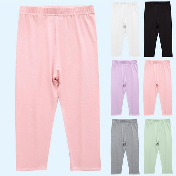 Hvobtty Toddler Elastic Leggings, Toddler Fall Pants, Children's Solid Color Elastic Waist Cropped Pants Medium to Large Thin Casual and Comfortable Leggings White 5-6 Years