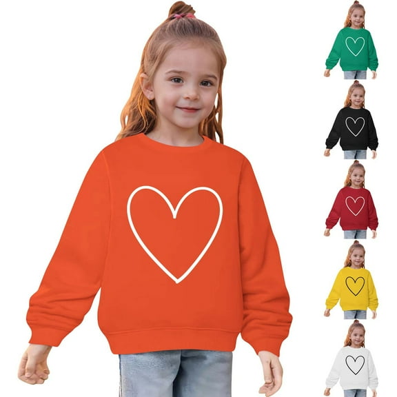 Hvobtty Toddler Girls Sweatshirts, Toddler Fall Tops, Fall and Winter Middle Big Girls Boys Heart Print Long Sleeve Top Sweater Orange 5-6 Years