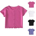 thumbnail image 1 of Hvobtty Toddler Girls T-shirts, Toddler Summer Top, Children's Summer Solid Color Casual Loose Sleeve Round Neck T-shirt for Kids Hot Pink 7-8 Years, 1 of 5