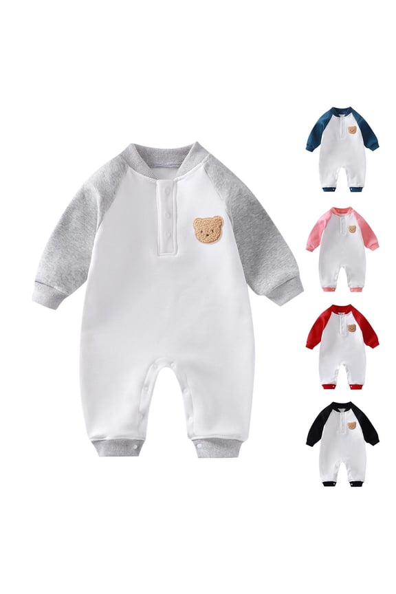 Toddler Long Sleeved Rompers, Toddler Spring and Fall Rompers, Children's Clothing Kids Crawling Spring and Fall Wool Warm Sports Jumpsuit Newborn Home Color Matching Red 9-12 Months