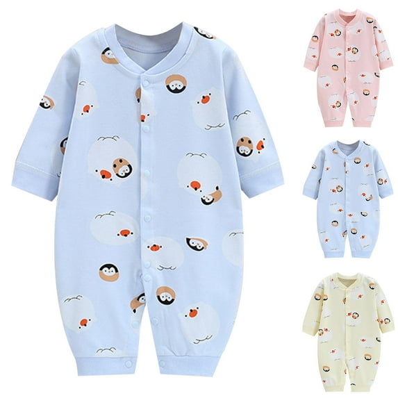 Hvobtty Toddler Long Sleeved Rompers, Toddler Spring and Fall Rompers, Child Printing Newborn Button-Neck Long Sleeved Long Rompers Pink 6-9 Months
