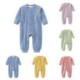 thumbnail image 1 of Hvobtty Toddler Long Sleeved Warm Rompers, Toddler Winter Rompers, Male and Female Babies Bodysuit Keep Warm Button Solid Jumpsuit Blue 6-9 Months, 1 of 4