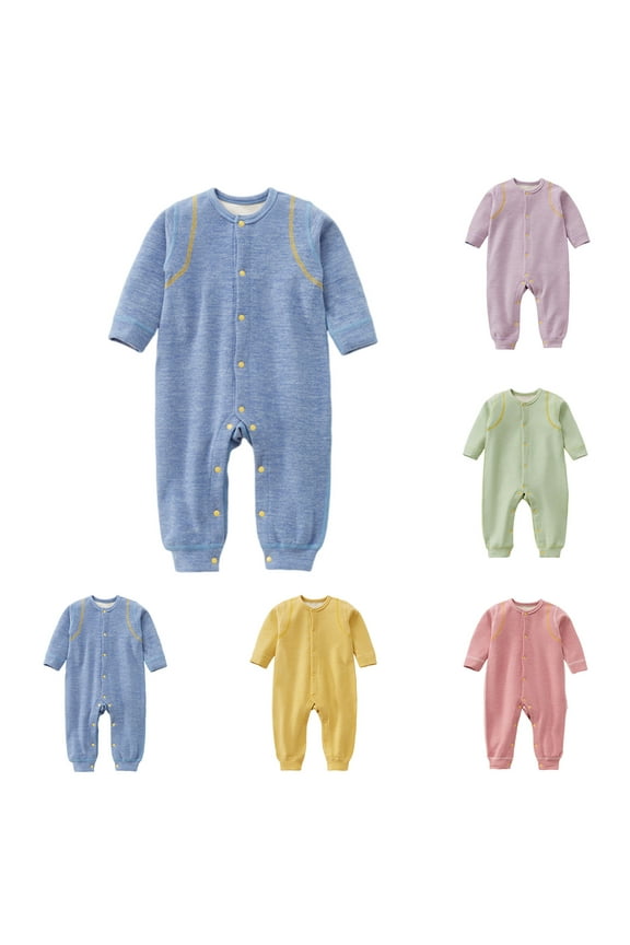 Toddler Long Sleeved Warm Rompers, Toddler Winter Rompers, Male and Female Babies Bodysuit Keep Warm Button Solid Jumpsuit Green 6-9 Months