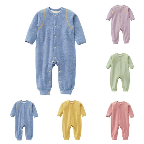 Hvobtty Toddler Long Sleeved Warm Rompers, Toddler Winter Rompers, Male and Female Babies Bodysuit Keep Warm Button Solid Jumpsuit Pink 0-3 Months