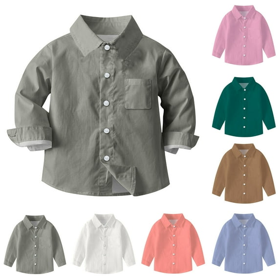 Hvobtty Toddler Shirts, Toddler Fall Tops, Toddler Kids Kids Boys Girl Fashion Solid Color Pocket Print Long Sleeves Casual School Uniform Brown 2-3 Years
