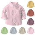 thumbnail image 1 of Hvobtty Toddler Shirts, Toddler Fall Tops, Toddler Kids Kids Boys Girl Fashion Solid Color Pocket Print Long Sleeves Casual School Uniform Top Shirt Green 7-8 Years, 1 of 5