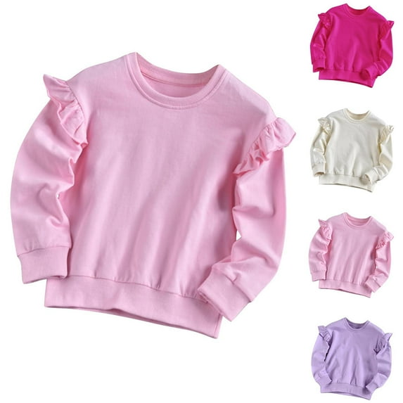 Hvobtty Toddler Sweatshirts, Toddler Fall Tops, Children's Flying Sleeves Solid Color Long Sleeved Round Neck Casual Loose Sweatshirt Hot Pink 7-8 Years