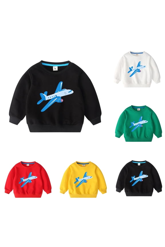 Toddler Sweatshirts, Toddler Fall Tops, Men's and Women's Fashionable Airplane Print Long Sleeved Top Hooded Sweatshirt Black 5-6 Years