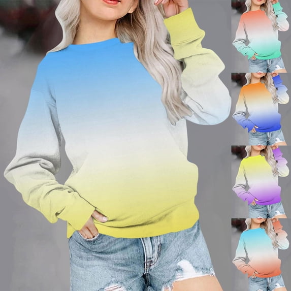 Hvobtty Toddler Sweatshirts, Toddler Fall Tops, Toddler Kids Girls Boys Fashion Gradient Long Sleeve Crewneck Sweatshirt Pullover Top Mint Green 1-2 Years