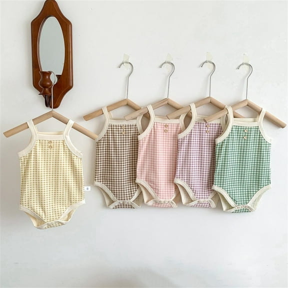 Hvobtty Toddler Thin Sleeveless Rompers, Toddler Summer Rompers, Fashionable Children's Plaid Sleeveless Jumpsuit Kids Summer Breathable Bag Fart Jacket Khaki 3-6 Months