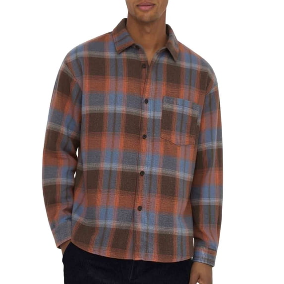Hvogkswy Big & Tall Button Up Shirt Men Fall Soft Lightweight Flannel Shirt Long Sleeve Lapel Plaid Shirts with Pocket M-5XL