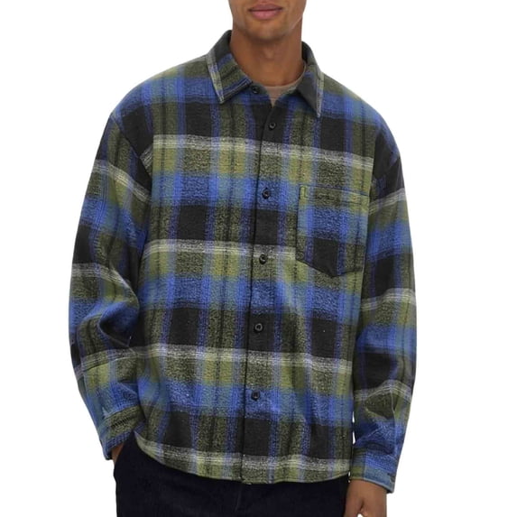 Hvogkswy Big & Tall Button Up Shirt Men Fall Soft Lightweight Flannel Shirt Long Sleeve Lapel Plaid Shirts with Pocket M-5XL