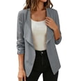 thumbnail image 1 of Hvogkswy Blazers for Women, Slim Fitted Casual 3/4 Sleeve Lapel Blazer Open Front One Button Business Office Jacket, 1 of 6